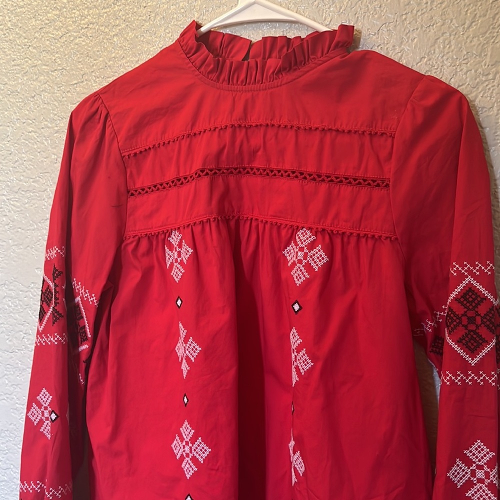 Zara BBWM Mock Neck Embroidered Long Sleeved Peasant Top Size Small - Picture 3 of 9